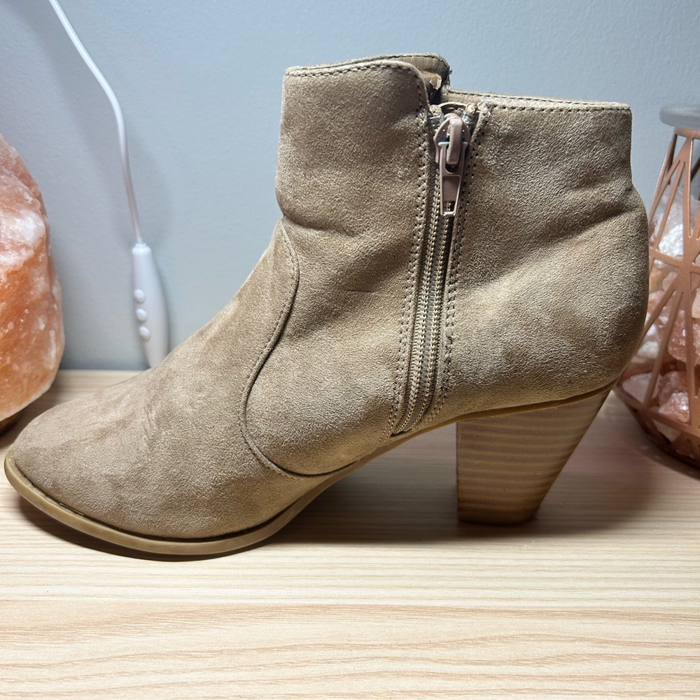Atmosphere Suede nude booties with thick brow heel US size 6, EUR size 37, UK 4.